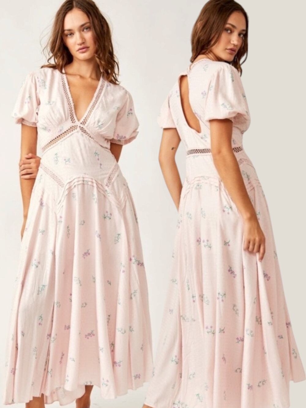 Free People Ethereal Dainty Still In Love Maxi Dress Floral Cottage 10 Medium